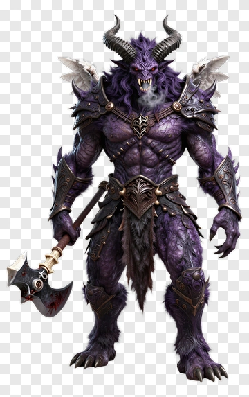 Purple Demon Warrior With Axe PNG