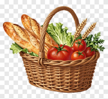 Fresh Market Basket With Bread And Vegetables PNG