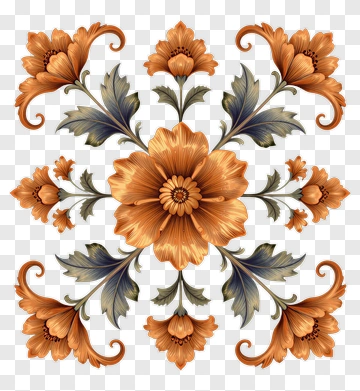 Symmetrical Floral Ornamental Pattern PNG