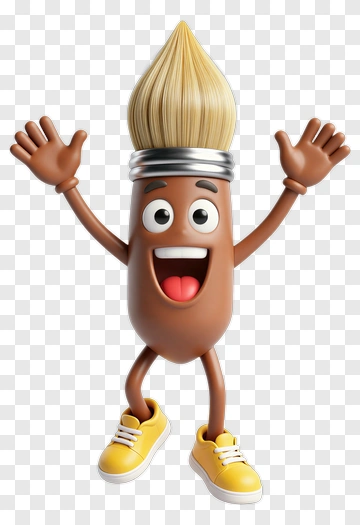 Happy Paintbrush Character PNG