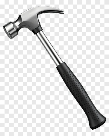 Silver Hammer With Black Grip PNG