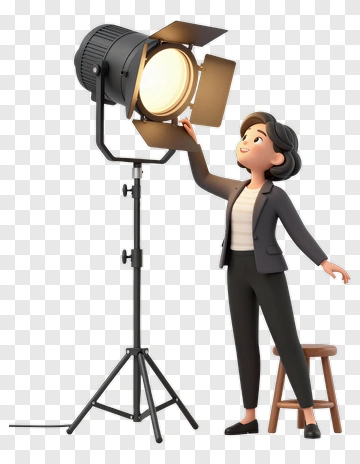 Woman Adjusting Studio Light PNG