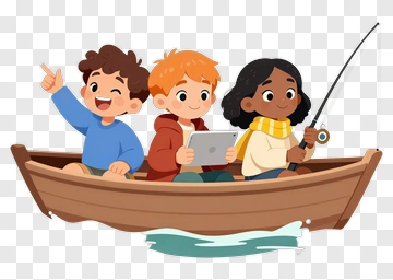 Children Fishing In A Boat PNG