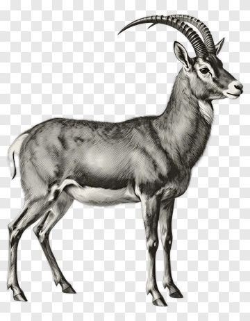 Hand-drawn Antelope With Curved Horns PNG