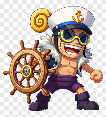 Cartoon Sailor Character With Ship Wheel PNG