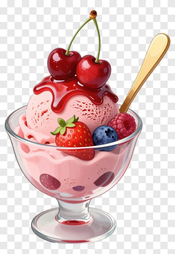 Pink Ice Cream With Fresh Berries And Cherries PNG
