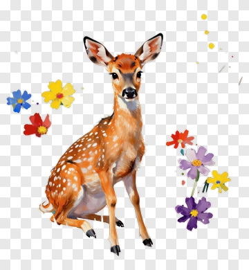 Fawn In A Colorful Flower Field PNG