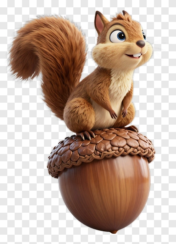 Cartoon Squirrel On Acorn PNG