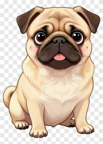 Cute Cartoon Pug Dog Sitting PNG