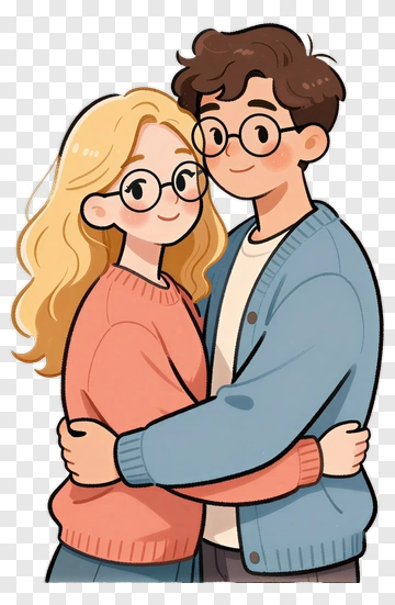 Couple Hugging With Glasses PNG