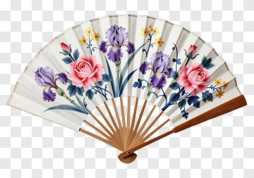 Hand Fan With Floral Design PNG