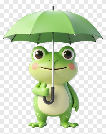 Cute Frog Holding Green Umbrella PNG