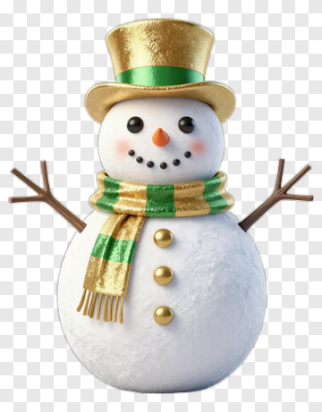 Snowman In Gold Top Hat And Scarf PNG