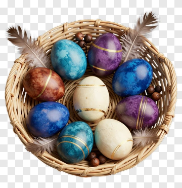 Colorful Easter Eggs In Woven Basket PNG