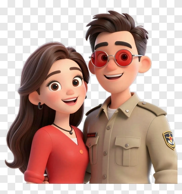 Happy Cartoon Couple Smiling Together PNG