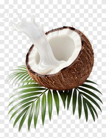 Coconut Milk Splash With Palm Leaf PNG