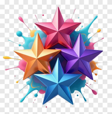 Colorful Stars With Paint Splashes PNG