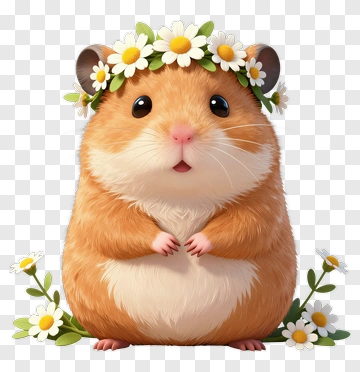 Adorable Hamster With Flower Crown PNG