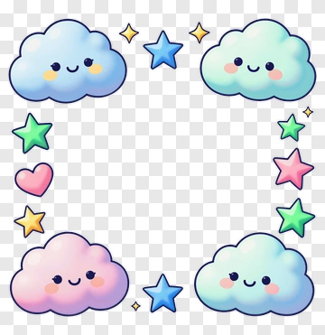 Cute Cloud Star Heart Frame PNG