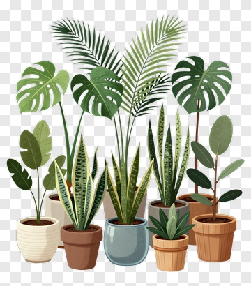 Collection Of Potted Tropical Plants PNG
