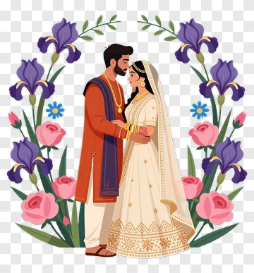 Indian Couple In Wedding Attire PNG