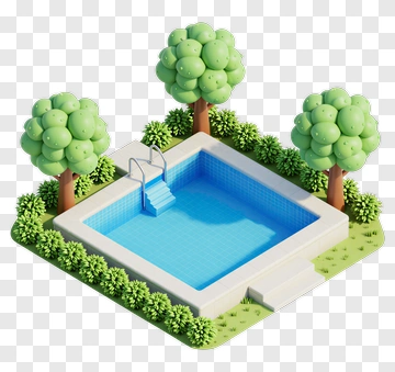 Outdoor Pool With Trees And Shrubs PNG