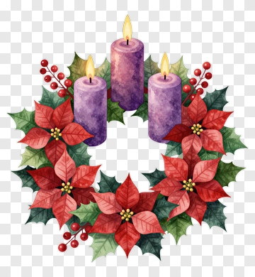 Advent Wreath With Candles And Poinsettias PNG