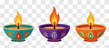Three Colorful Diyas For Diwali PNG