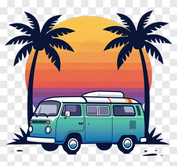 Van Under Palm Trees At Sunset PNG