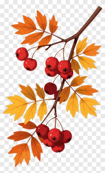 Autumn Berry Branch With Colorful Leaves PNG