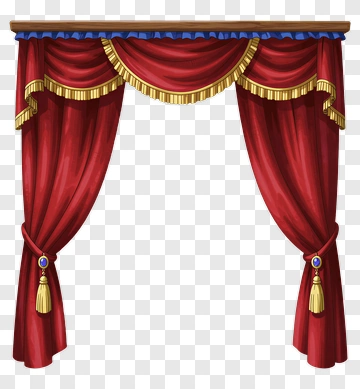 Theater Curtain With Gold Trim And Blue Valance PNG