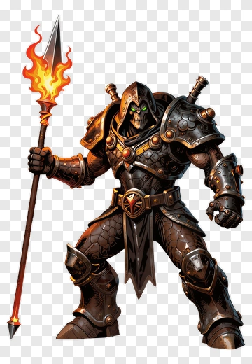 Skeletal Warrior With Fire Spear PNG