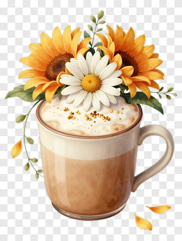 Floral Mug With Sunflowers And Daisy PNG