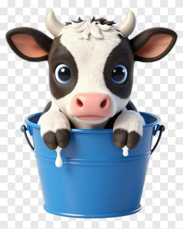 Cute Cow In Blue Bucket PNG