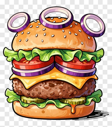 Cartoon Style Hamburger With Onions PNG