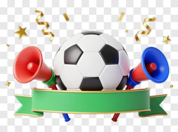Soccer Ball With Megaphones And Confetti PNG