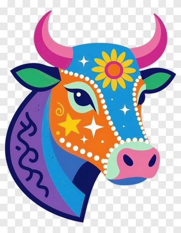 Colorful Bull Head Design PNG