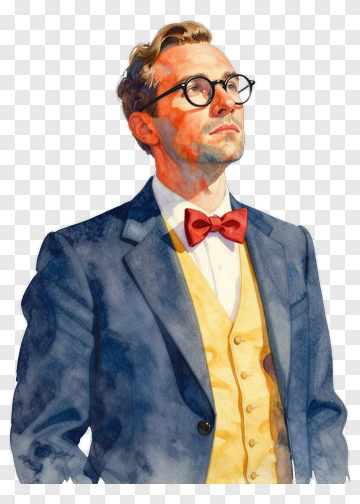 Man In Blue Suit With Red Bowtie PNG
