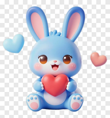 Blue Rabbit Holding Red Heart PNG