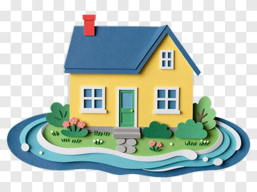 Cozy House With Garden And Water PNG