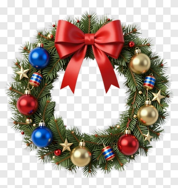 Christmas Wreath With Red Bow PNG