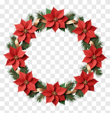Christmas Wreath With Poinsettias PNG