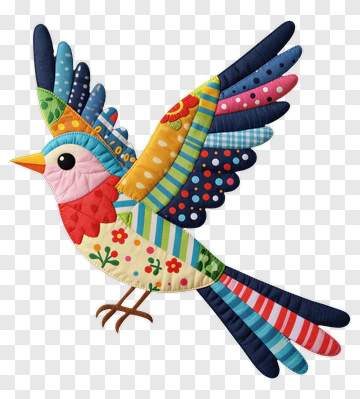 Quilted Bird With Colorful Fabric Wings PNG