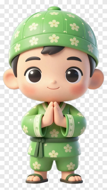 Cute Cartoon Child In Green Outfit PNG