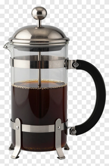 French Press Coffee Maker With Dark Coffee PNG