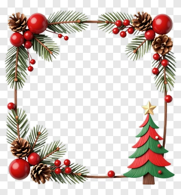 Christmas Frame With Pine Cones And Berries PNG