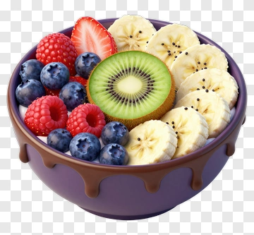 Fruit Bowl With Kiwi Banana And Berries PNG