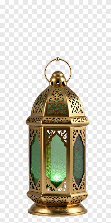 Golden Ornate Lantern With Green Glass PNG