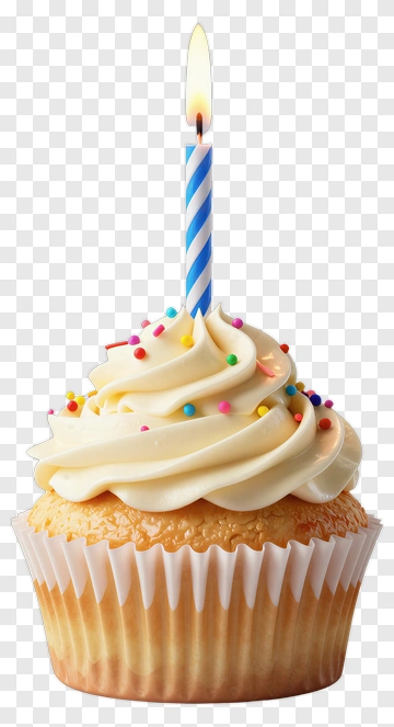 Birthday Cupcake With Lit Candle PNG