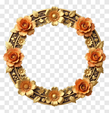 Golden Flower Wreath With Ornate Design PNG